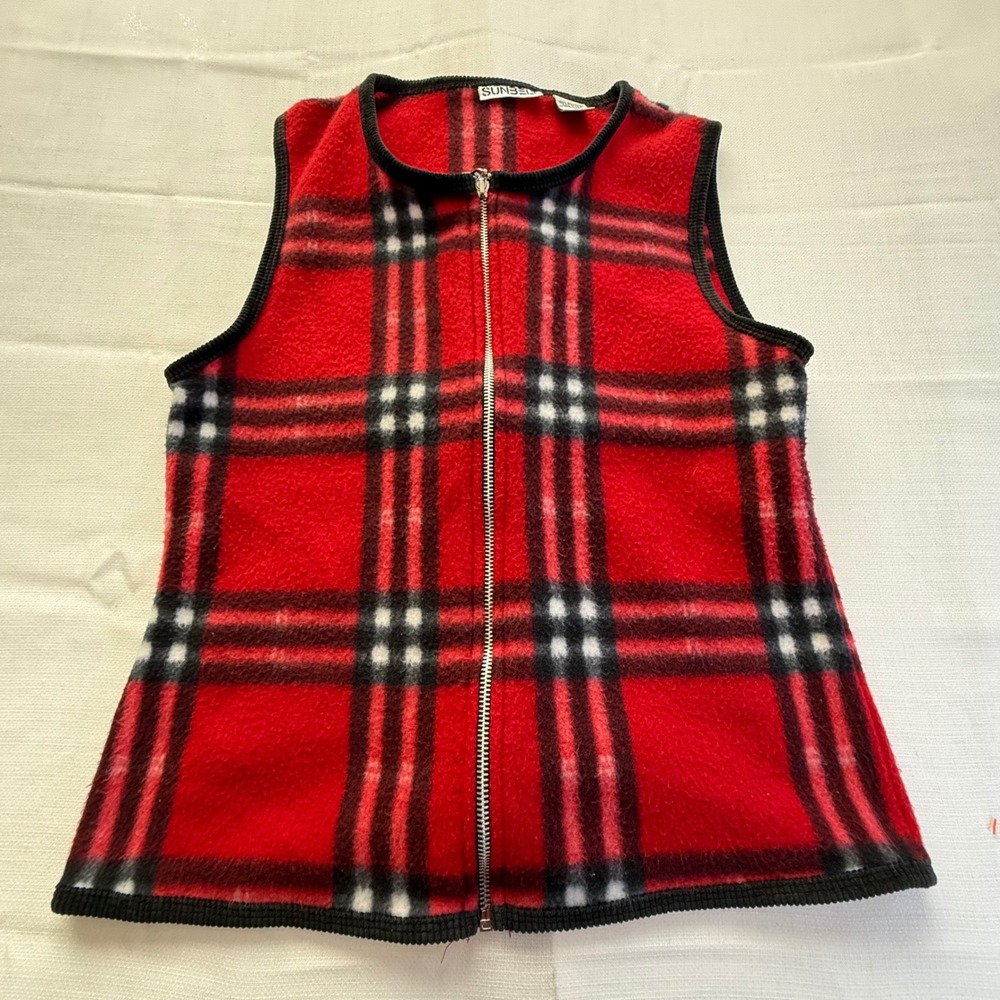 Sunbelt Red Plaid Fleece Vest Small Full Zip‎ Tartan Vintage USA Made - Picture 2 of 7